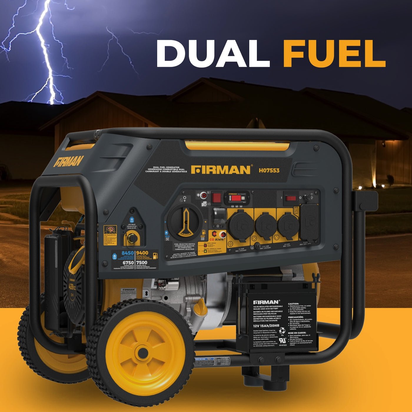 Firman H07553 7500/9400W Dual Fuel Generator