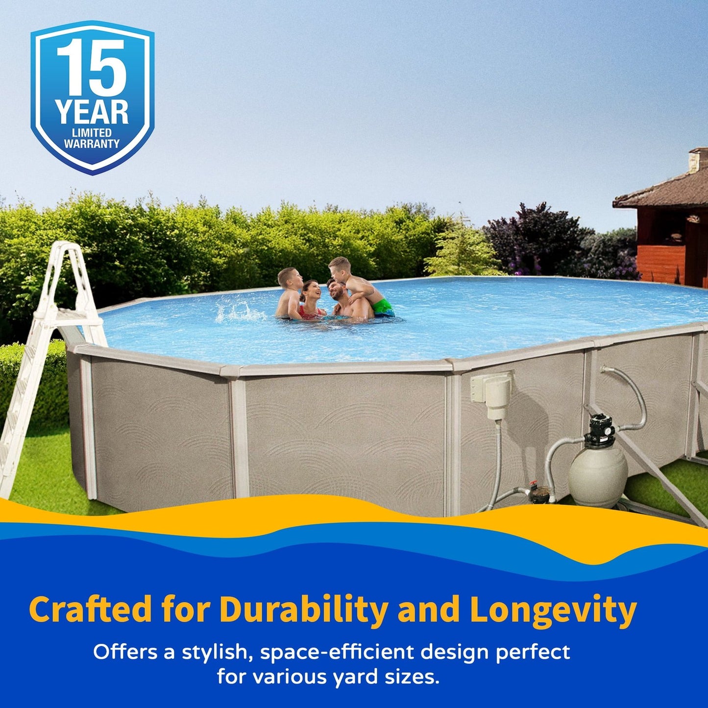 Belize 12-ft x 24-ft Oval 52-in Deep 6-in Top Rail Metal Wall Swimming Pool Package