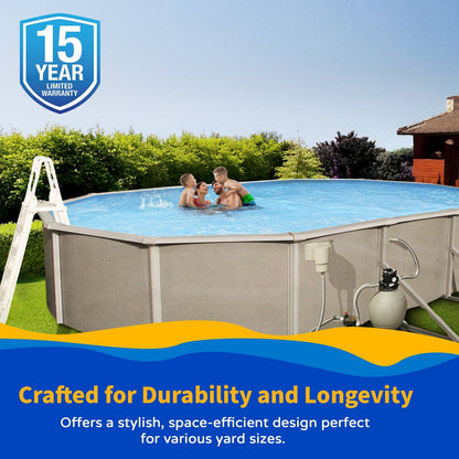Belize 12-ft x 24-ft Oval 52-in Deep 6-in Top Rail Metal Wall Swimming Pool Package
