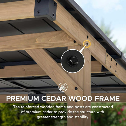 SUNJOY 10 ft. x 12 ft. Matte Black Cedar Framed Wooden Gazebo