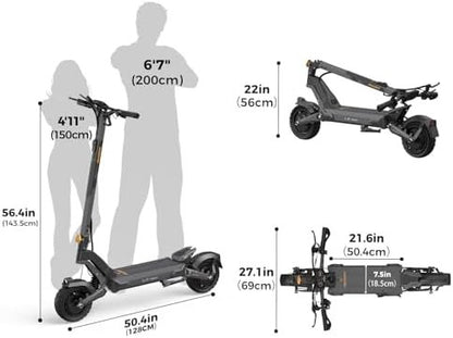 Ausom 2000W Dual Motor Folding Electric Scooter for Adults, Off Road Dual Motor E-Scooter with E-ABS and Dual Disc Brakes, 40Mph Top Speed, 56 Miles Max Range